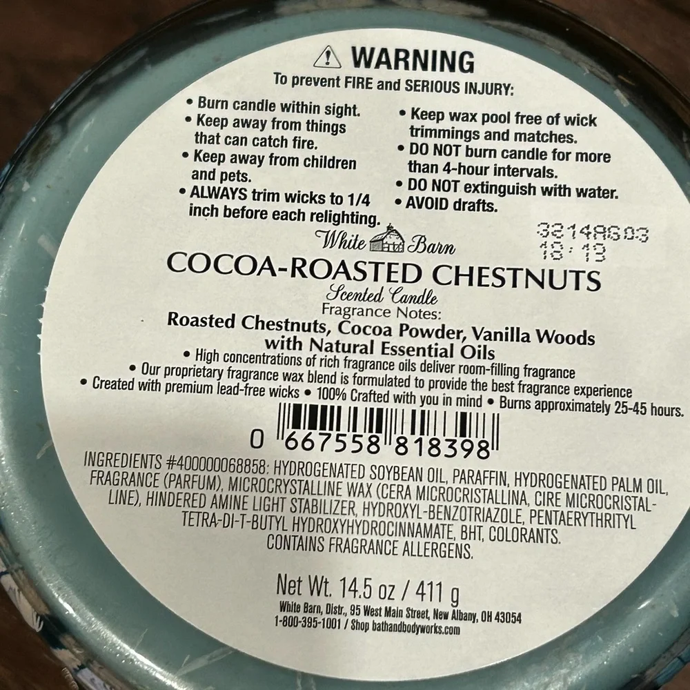 Bath & Body Works White Barn Cocoa-Roasted Chestnuts 3-Wick Candle